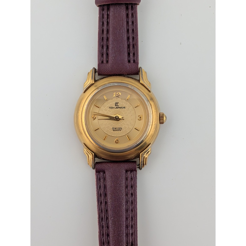 Ted Lapidus Swiss Watch Women 25mm Gold Case Leather Band- New Battery‎